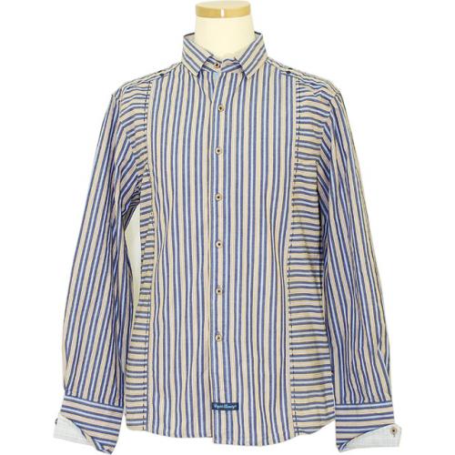 English Laundry Denim Blue Stripes Shirt With Blue Handpick Zigzag Design Long Sleeves 100% Cotton Shirt  ELW1107
